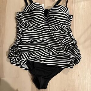 Lane Bryant Monochrome Striped Swimwear